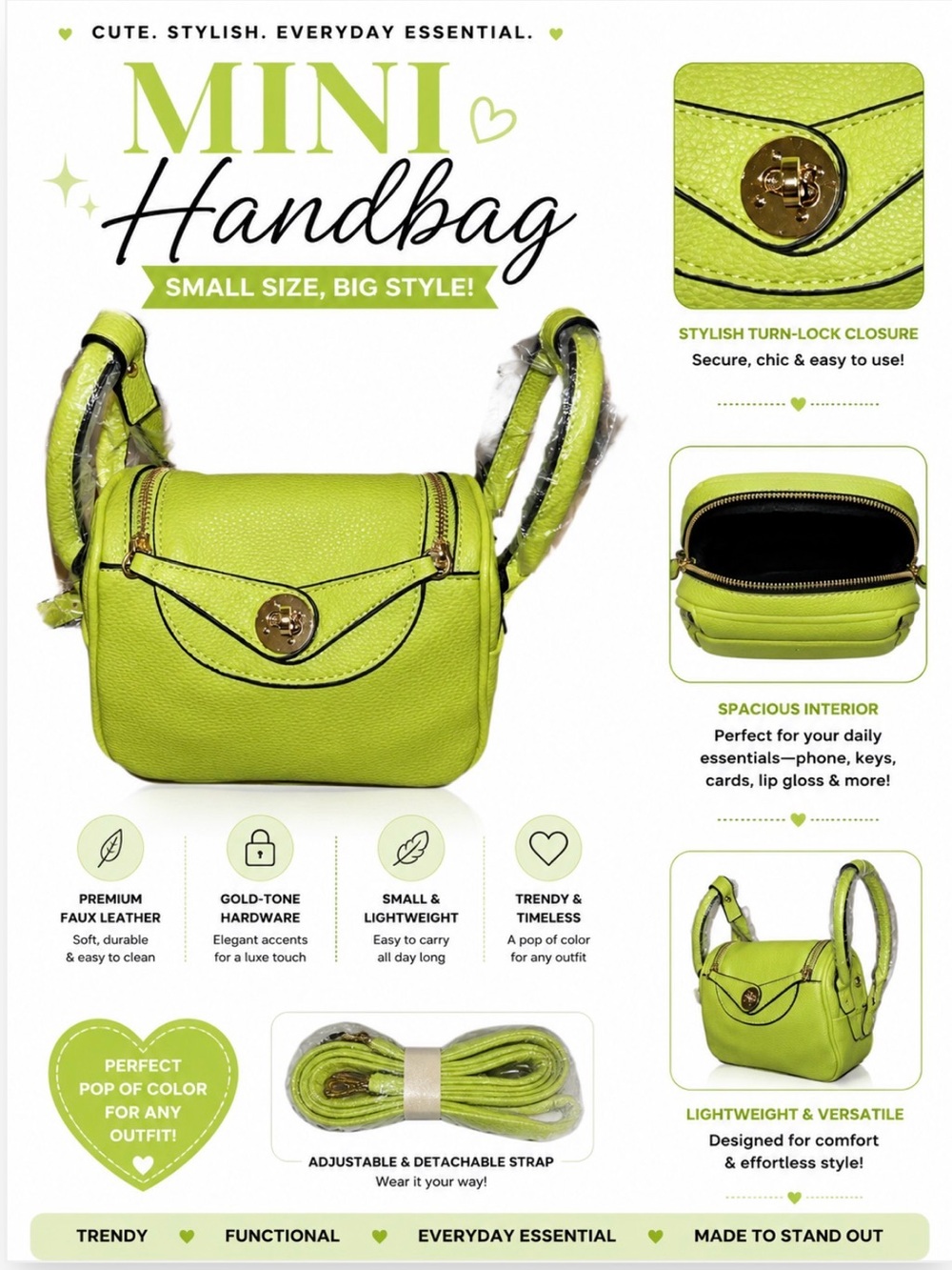 STYLISH LIME GREEN CROSSBODY HANDBAG